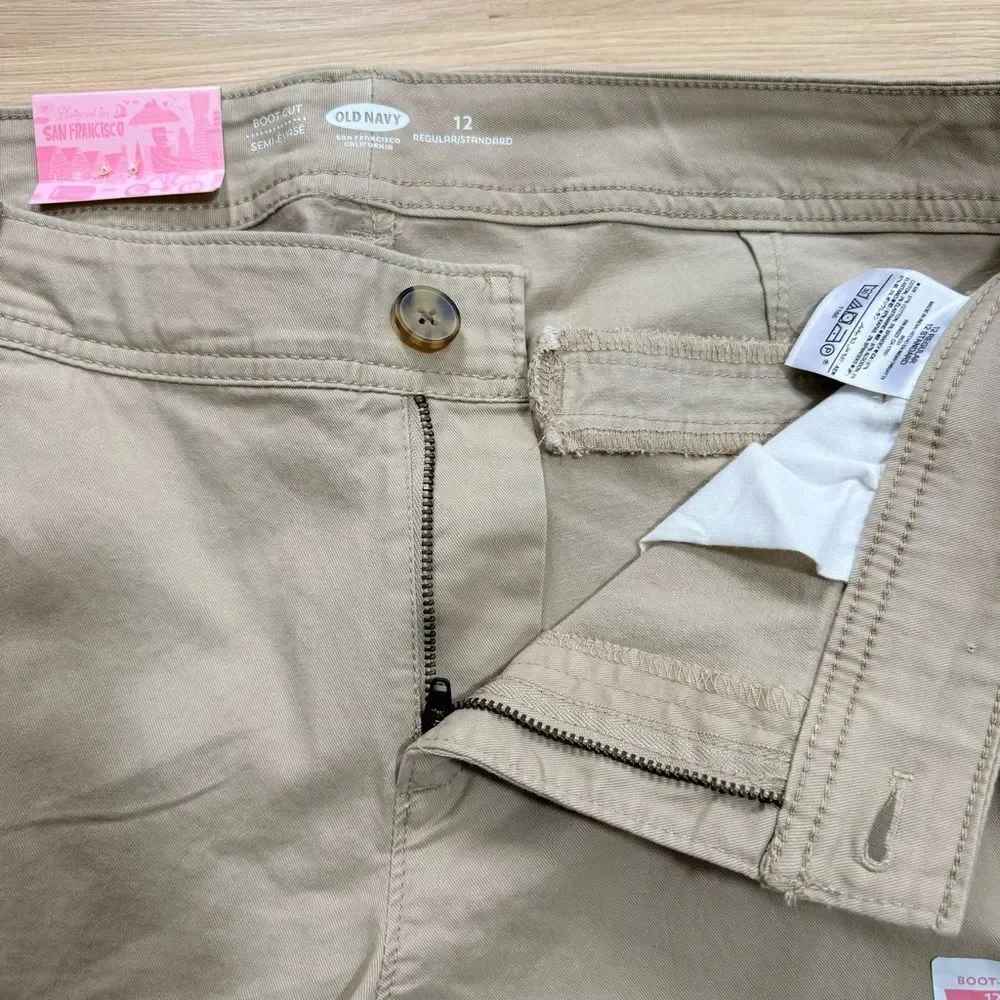 OLD NAVY NWT Women’s Bootcut Khaki Pants High Rise Tan Beige Size 12